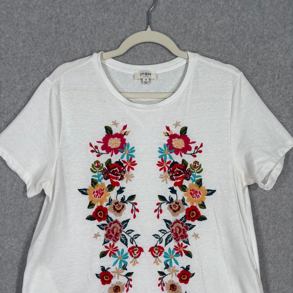 UMGEE‎ Embroidered T Shirt Tunic Dress Medium Pockets Cottage Boho Lounge Comfy - Picture 2 of 13